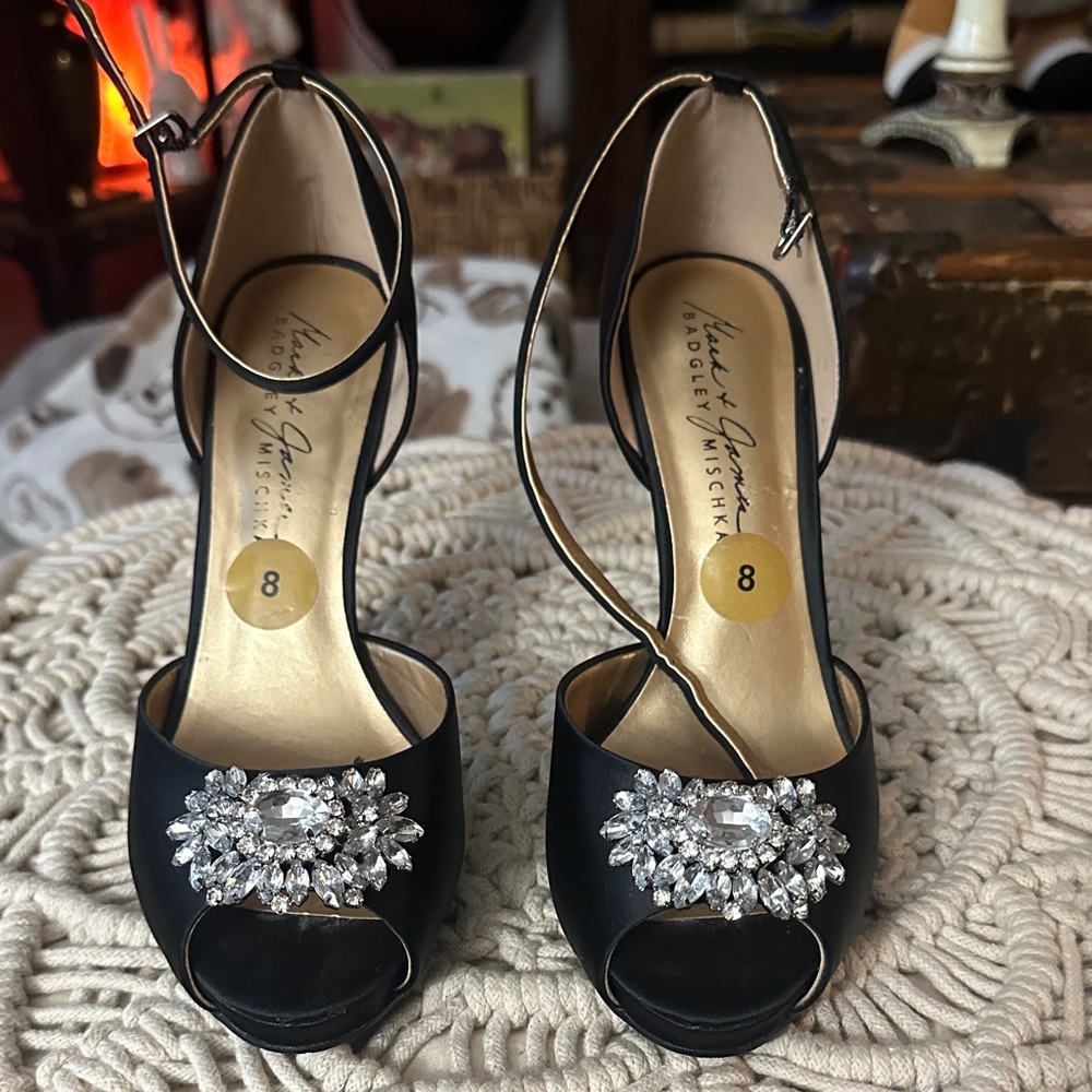 Badgley Mischka Black Heels with Crystal Accents